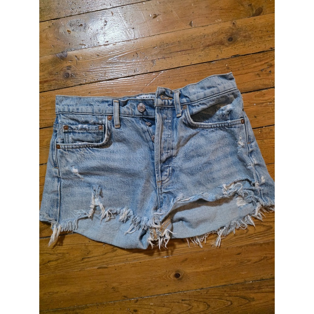 Agolde Womens Light Wash‎ Distressed Denim Cutoff Shorts Blue Size 25 Button Fly